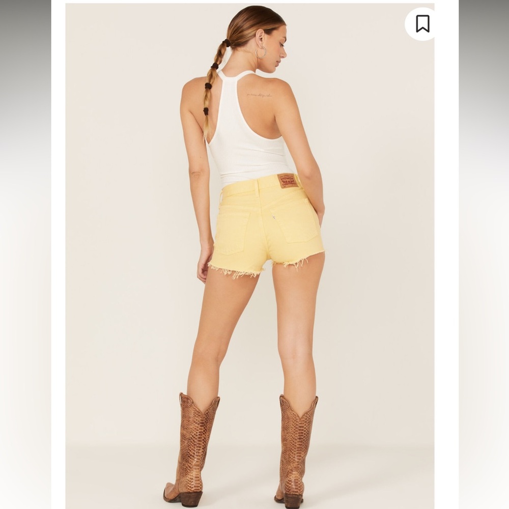 💛Levi 501 Denim Cutoff Jean Shorts Yellow tie-dye Button fly Size 26